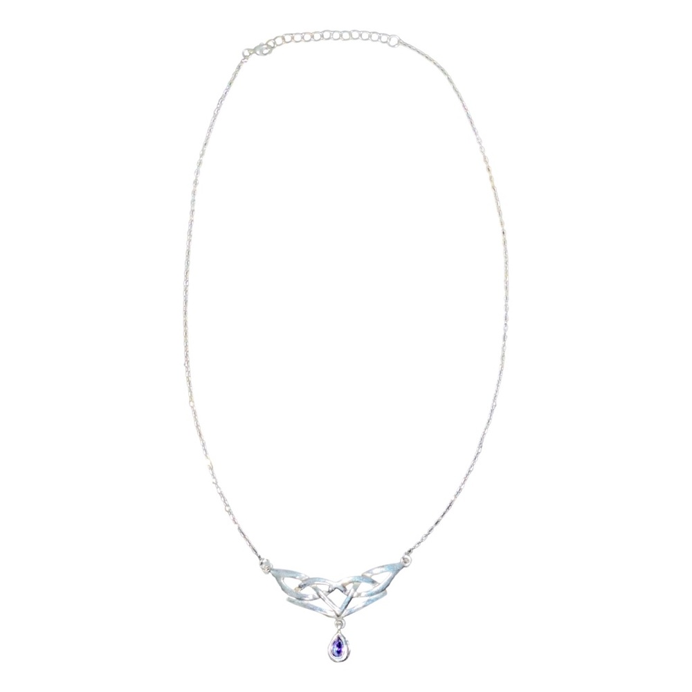 Women's Silver Celtic Knot Pendant Necklace with Pear Shaped Amethyst Gemstone